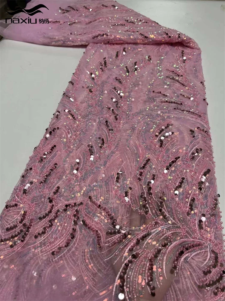 

Африканская кружевная ткань Madison из бисера из тюля, швейная ткань, немецкая швейцарская сетка, блестки, высокое качество, роскошная свадьба, 2023 г.