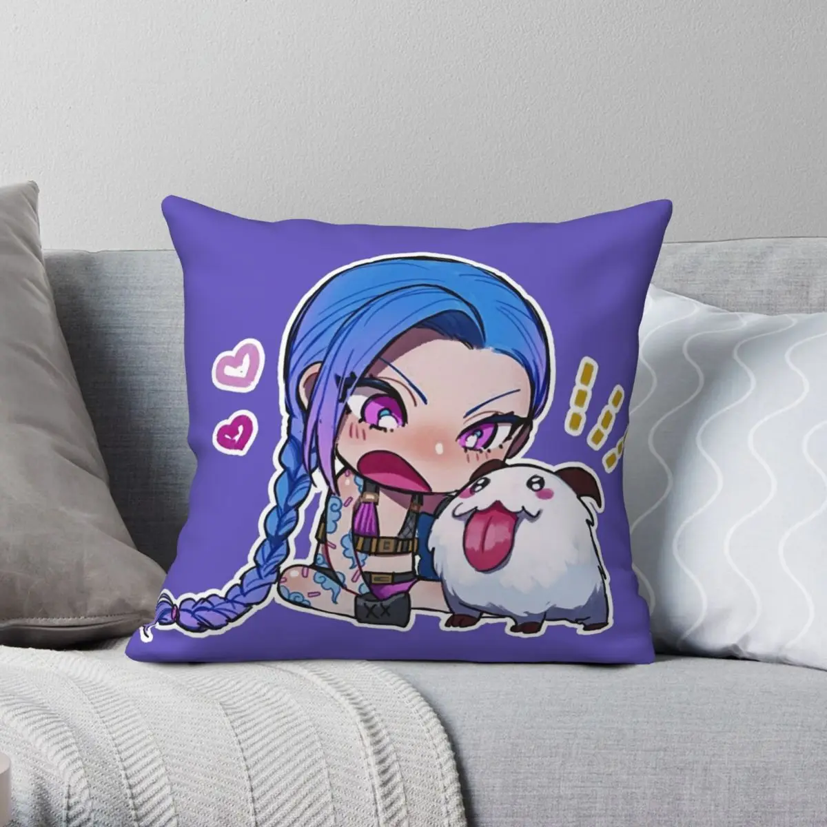 

Симпатичная квадратная наволочка Jinx из полиэстера и льна, бархатная креативная декоративная наволочка для дивана на молнии, 45x45 см
