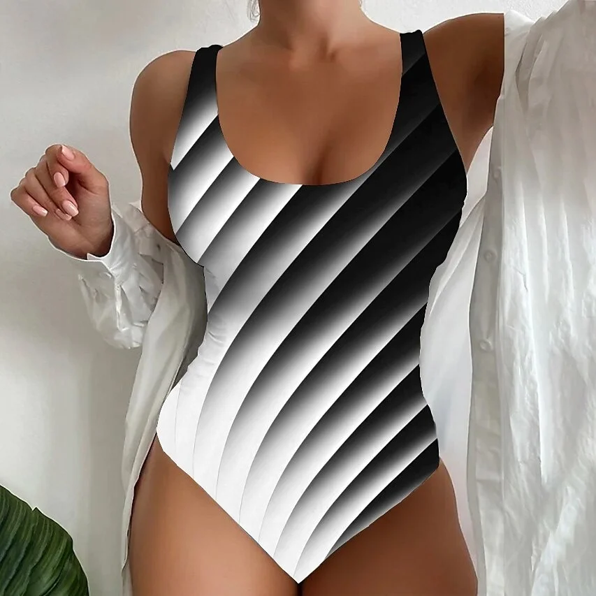 

New Beachwear Bathsuit Printing Gradient Swimwear Fashion Monokini Female Summer Vacation Swimsuit Women One Piece Bikini Set