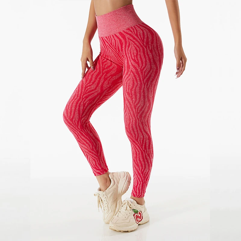 Women Fitness Workout Gym High Waist Set Sport Seamless Print Zebra Stripes Pant Yoga Leggings