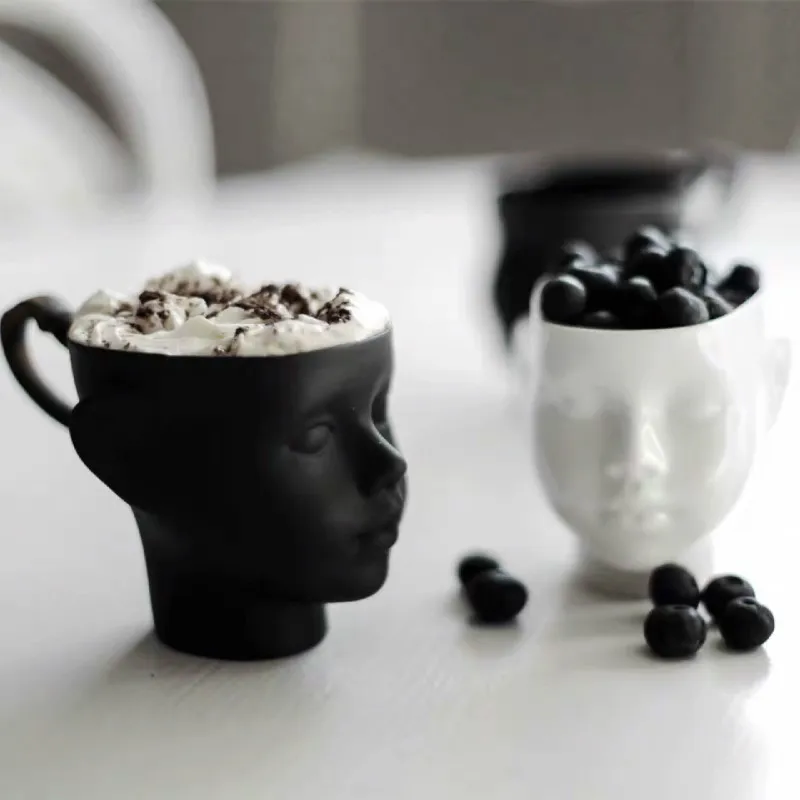 

Home Decoration Adult Drink Cup Gifts Baby Face Coffee Cups Matte Ceramic Lovers Head Sculpture Milk Mugs Creative Nordic Cups