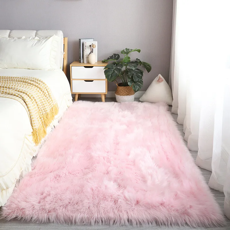

Bedroom Carpet Hairy Pink Kid Rugs For The Room Bed Down Children's Floor Mat Washable Non-slip Foot Mats Fluffy Fur Rug