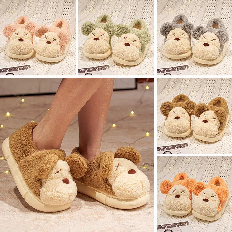 

New Kawai Cartoon Violence Bear Animal Slippers Plush Toy Slippers Cute Fat Bear Winter Warm Adult Shoes Doll Women's Indoor