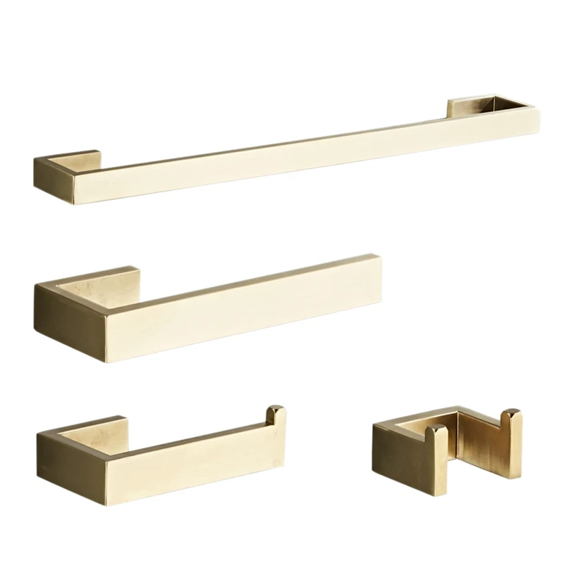

4Pcs Bathroom Hardware Accessories Set Stainless Steel Brushed Gold 16 Inch Towel Bar+Toilet Paper Holder+Hand Towel Rod