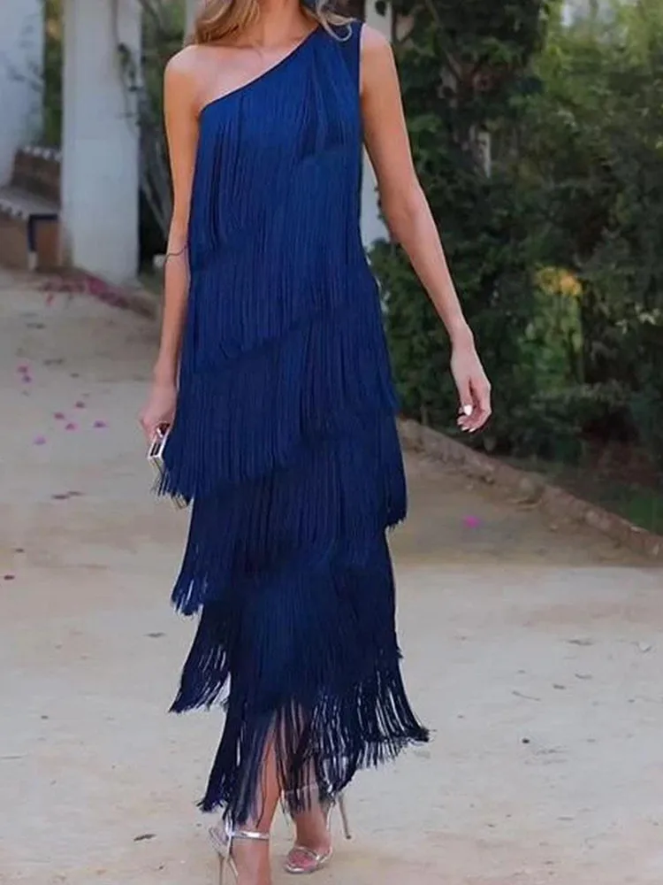 BKLD однотонное весенне-летнее Новое модное асимметричное платье на одно плечо без