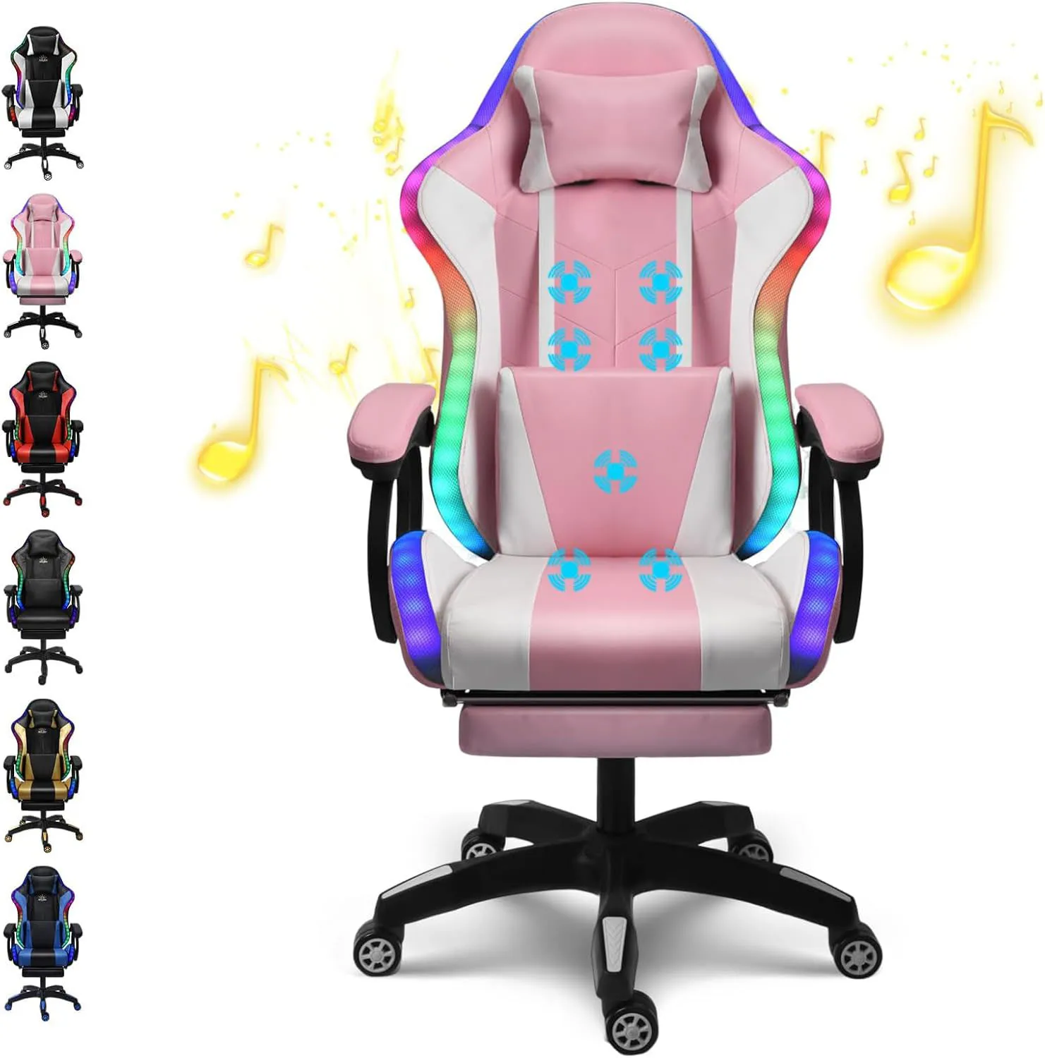 Игровое кресло с динамиками и светодиодной подсветкой RGB. Эргономичное компьютерное игровое кресло с подставкой для ног. Кресло для музыкальных видеоигр. (art.: 3920cf45c56cc) - 3920cf45c56cc