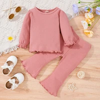 infant girls clothes sets solid color ribbed long sleeve topsflare pants sets 2 piece outfits baby kids clothing 1 2 3 years
