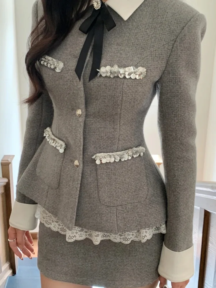 Корейская мода Осенние новые женские комплекты юбок из двух предметов в