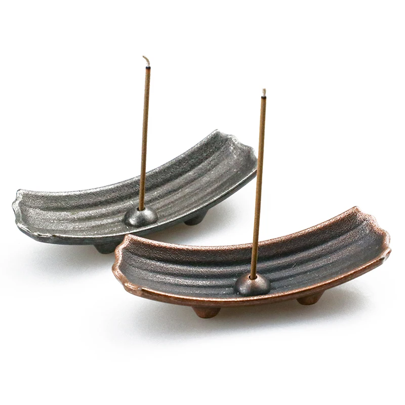 

Vintage Bronze Small Incense Burners Ornaments Flat Boat Incense Base Incense Stick Holder Stand Tray Ash Catcher Plate