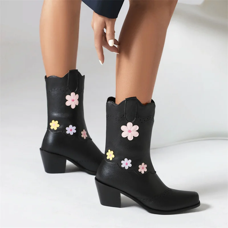 

Ippeum black cowboy boots for women country western mid calf vintage embroidered cowgirl Botas femininas tendencia 2023