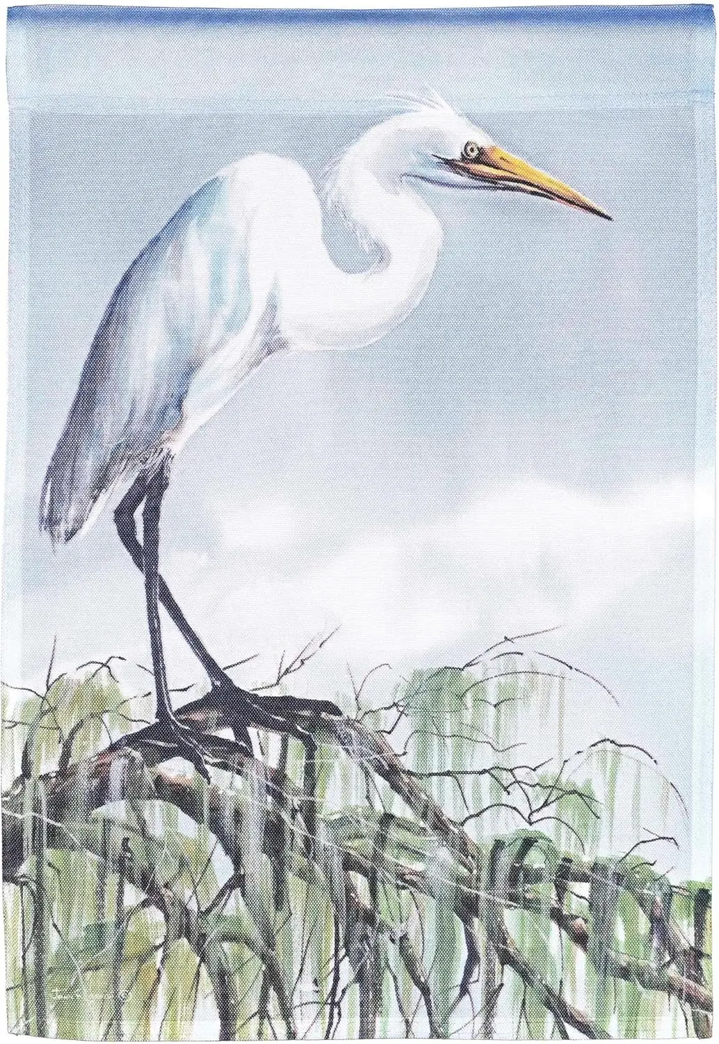 Dicksons Magnolia Garden Egret Perched High White 18x13 Полиэстер Открытый садовый флаг