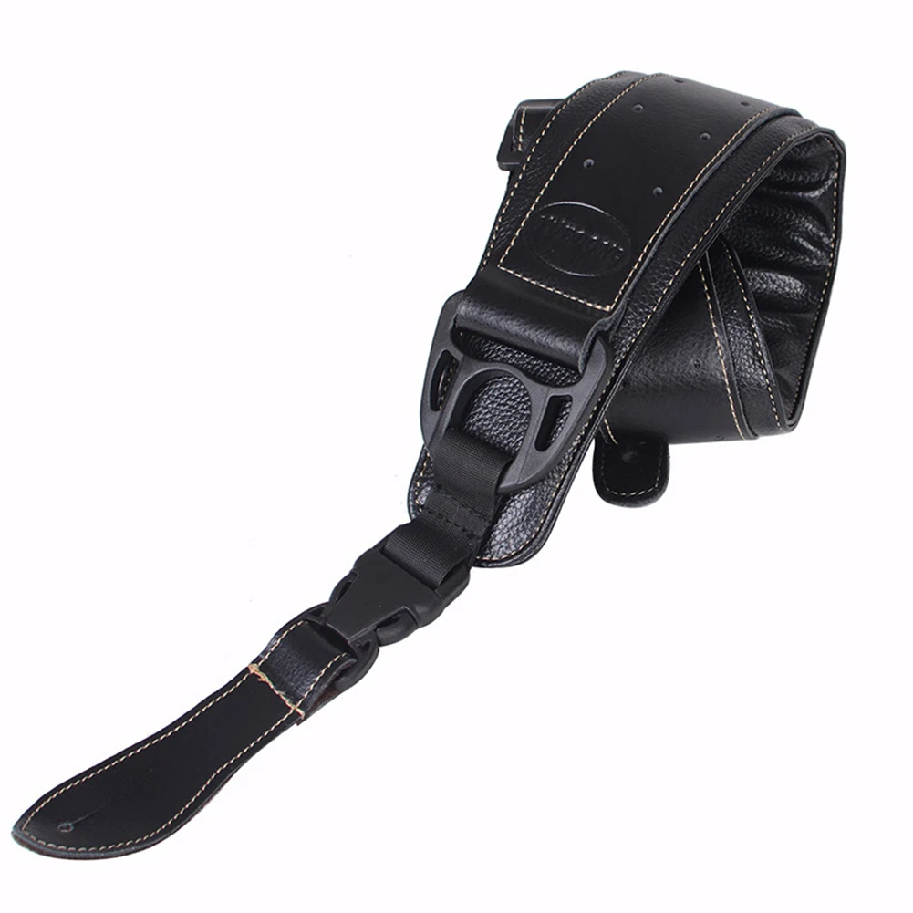 

Leather Guitar Strap 123-152cm Adjustable Bass Belt Black Electric Guitar