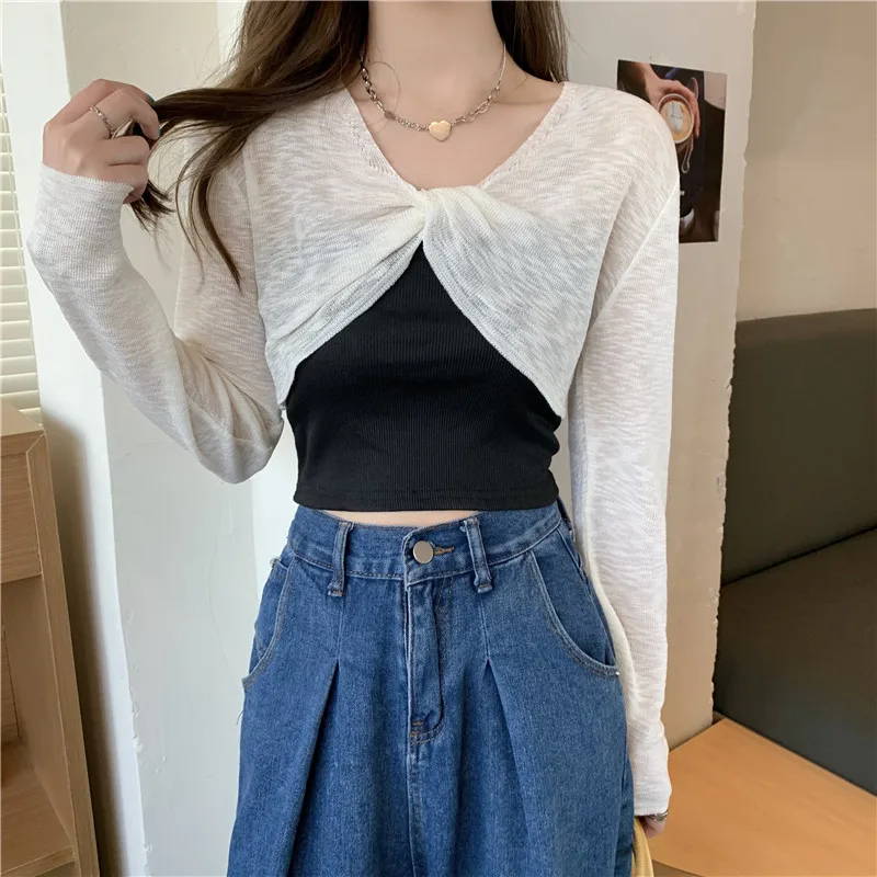 Женский трикотажный топ с длинным рукавом большим бантом