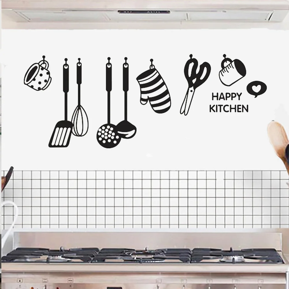 

Kitchen Wall Stickers Fun Design Cook Utensils Home Decoration Restaurant Refrigerator Self-adhesive Vinyl Wall Decals
