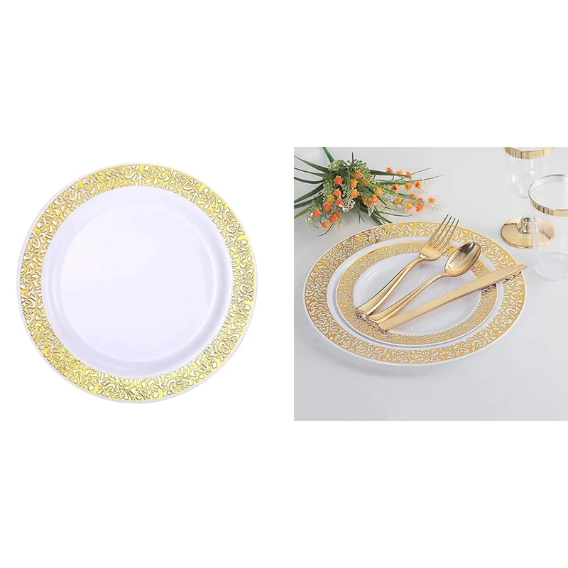 

LBER Gold Disposable Plates Party Home Supplie Plastic Party Plates Gold Lace Plates Salad / Dessert Plates