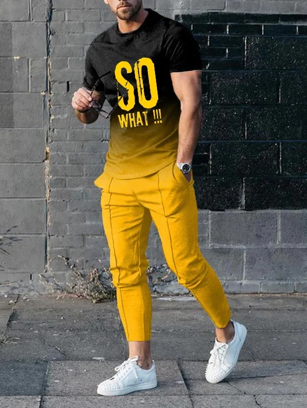 Men's Fashion T-Shirt Gradient Sport  3D Printed Men's Sets Casual Suit