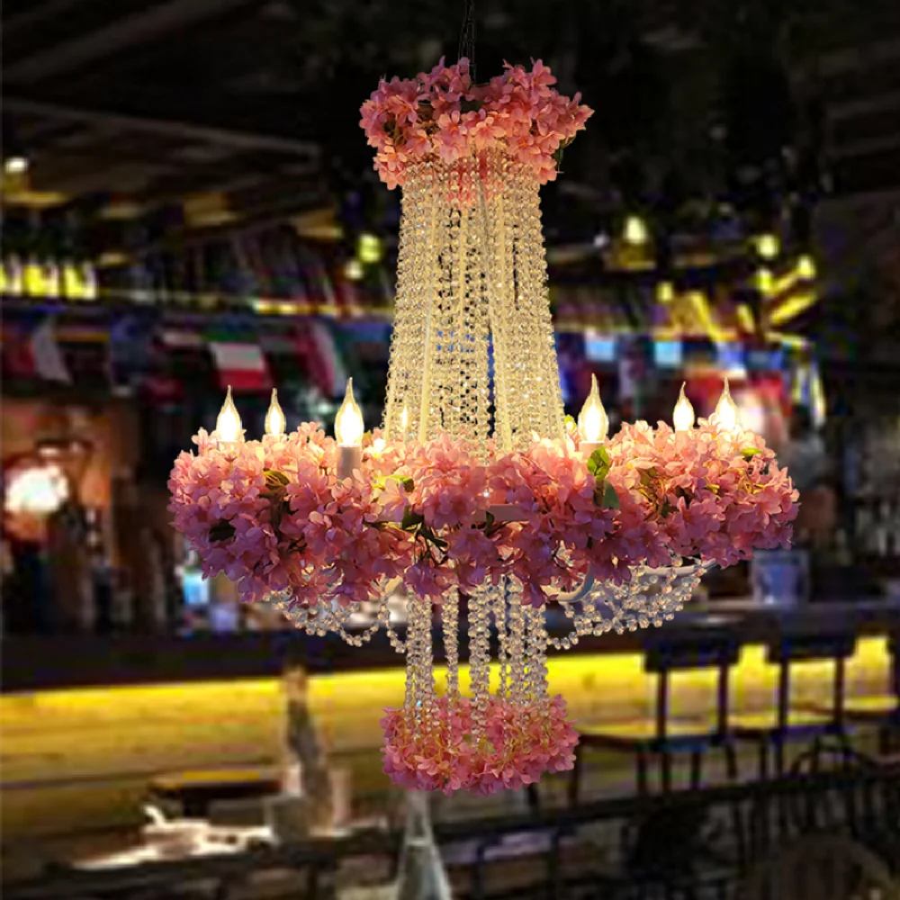 

Светодиодная Подвесная лампа, креативное искусственное цветочное украшение для свадьбы, банкета, зала, тема растений, ресторан, розовый цветок, романтическое украшение