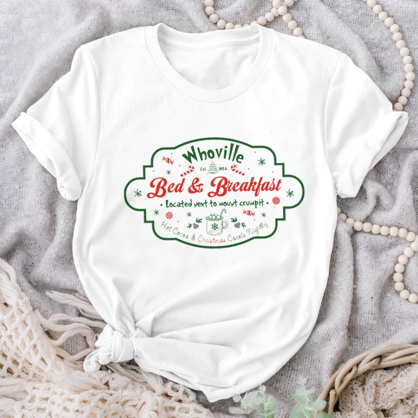 

Fashion Sweet Cartoon Letter Printing Women's Casual Christmas T-shirt New Year White Short Sleeve Christmas Fashion Top T-shirt