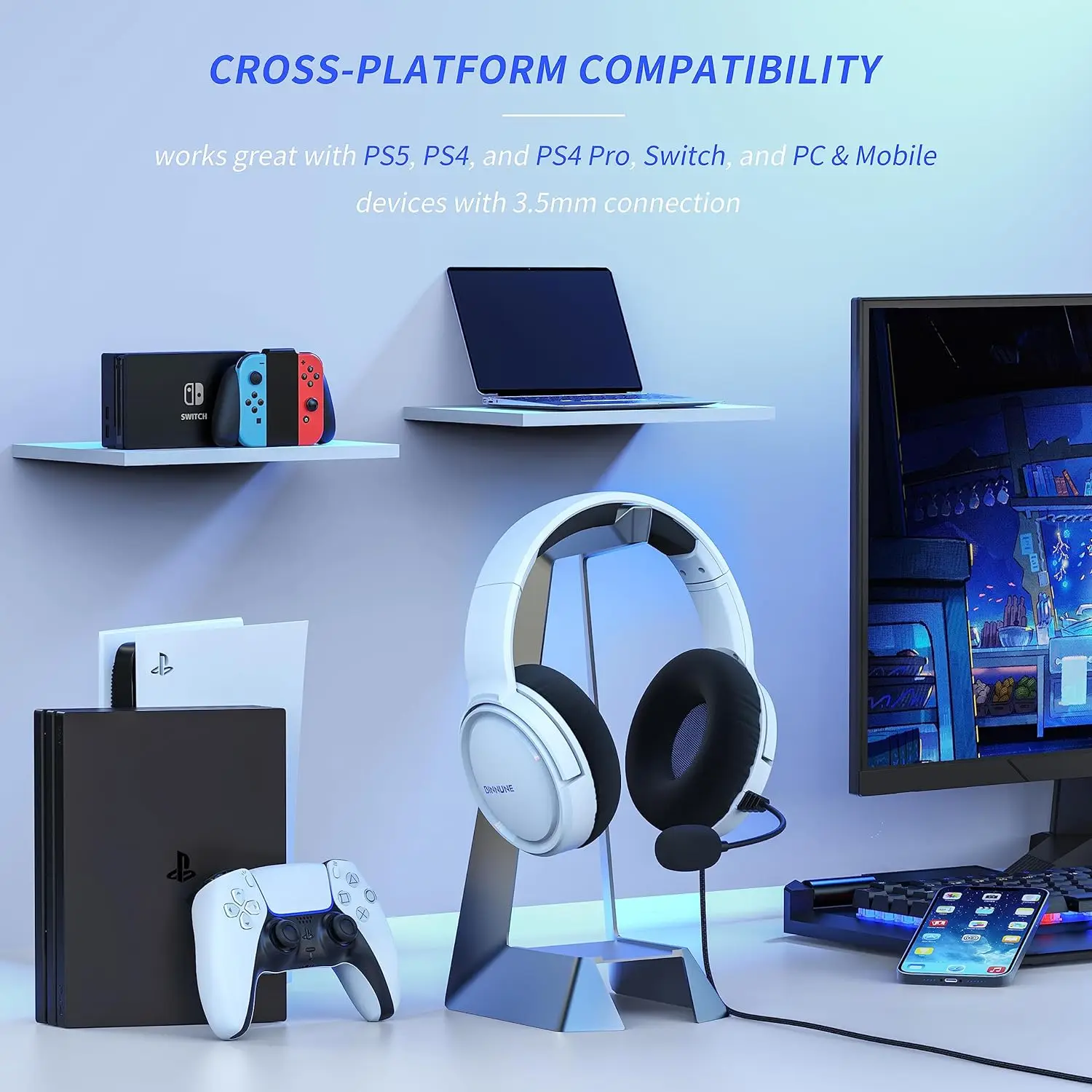 Игровая гарнитура BINNUNE с микрофоном для PS5 Xbox Series S | X PS4 One PC Switch