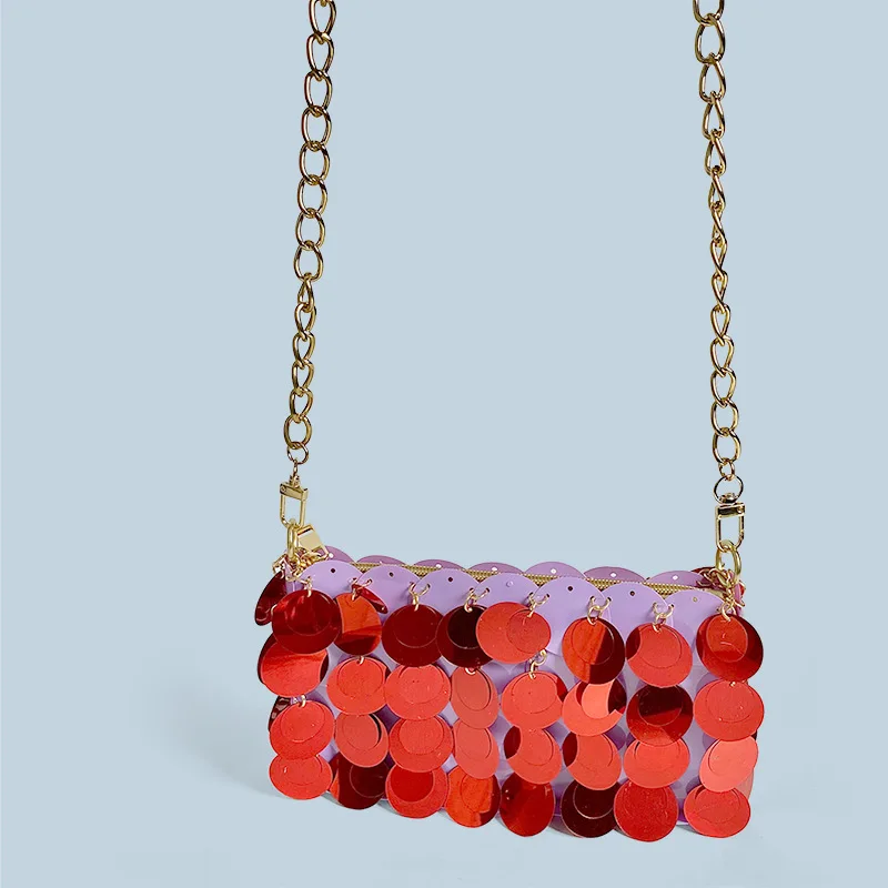 Женская модная горизонтальная квадратная сумка блестящая через плечо с цепочкой