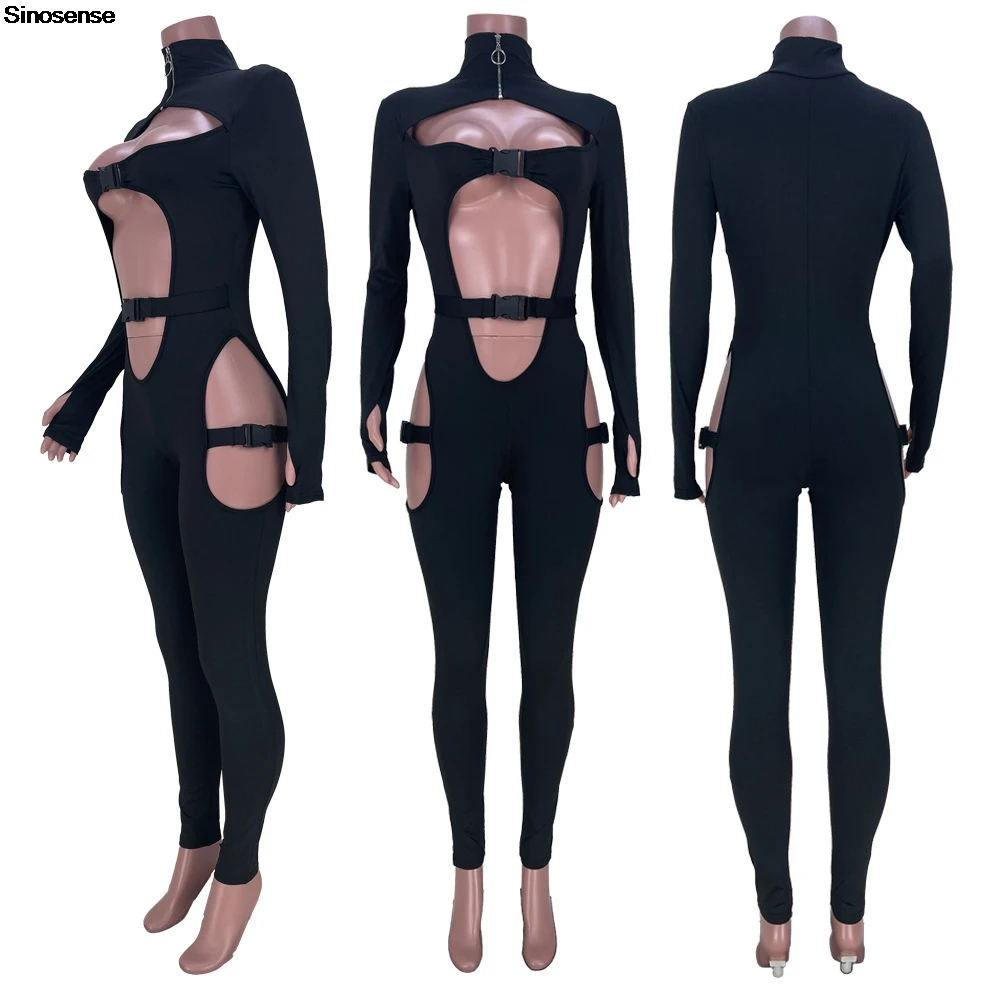 Женский Облегающий комбинезон с длинным рукавом и высоким воротником