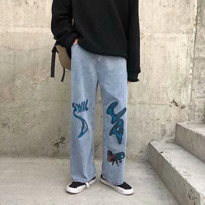 

New Arrivals Graffiti Men Jeans Streetwear Wide Leg Trousers Jean Male Casual Hip Hop Baggy Denim Pants Korean Style Y2k Clothes