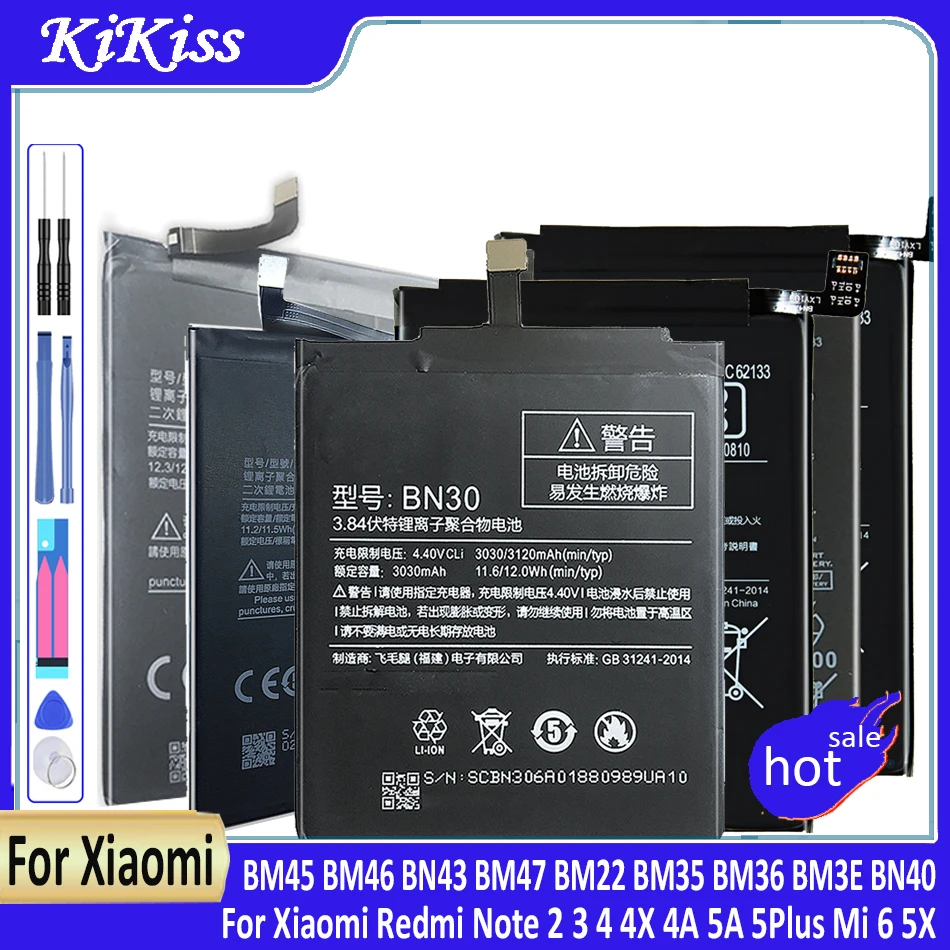

Replacement Battery for Xiaomi Redmi Note 2, 3, 4, 4X, 4A, 5A, 5Plus, Mi 6, 5X, Note2, BM45, BM46, BN43, BM47, BM22, BM3E, BN40
