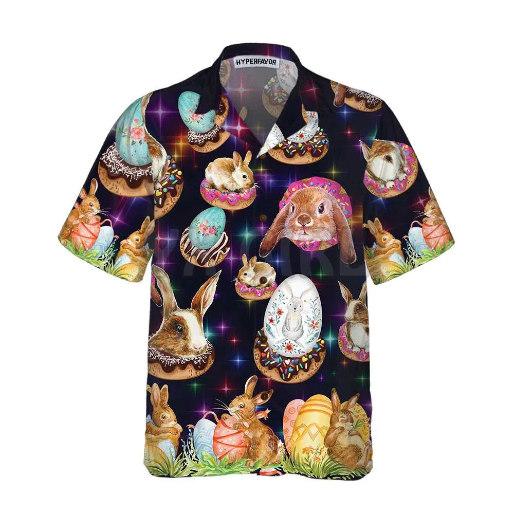Bunnies In Galaxy Hawaiian Shirt 3D All Over Printed Hawaiian Shirt Men's For Women's Harajuku Casual Shirt Unisex