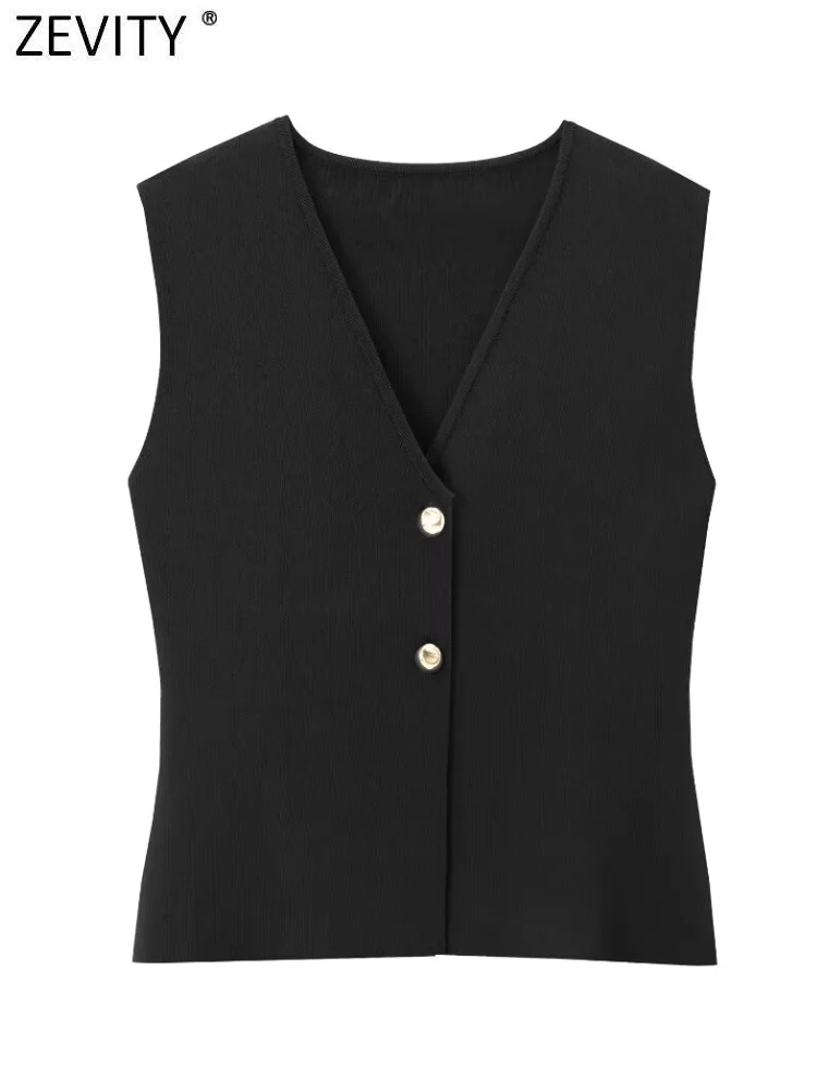 Женский модный вязаный свитер Zevity с V-образным вырезом без рукавов открытым