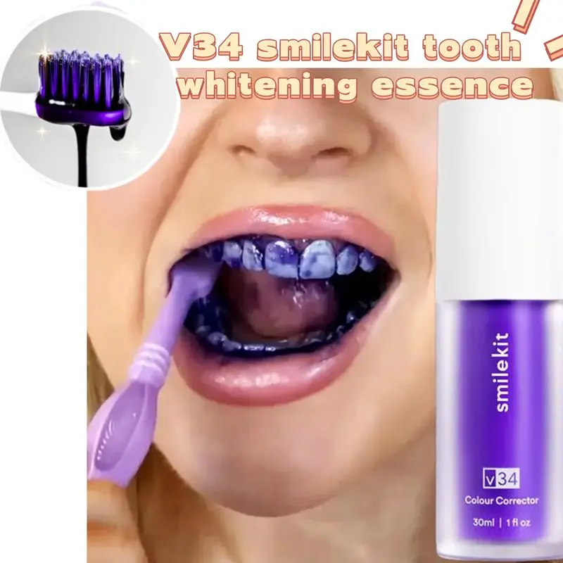 

Фиолетовая отбеливающая зубная паста V34 для свежего дыхания и осветления, удаление пятен, уменьшение желтения, уход за зубами, деснами, уход за полостью рта, новинка, 30 мл