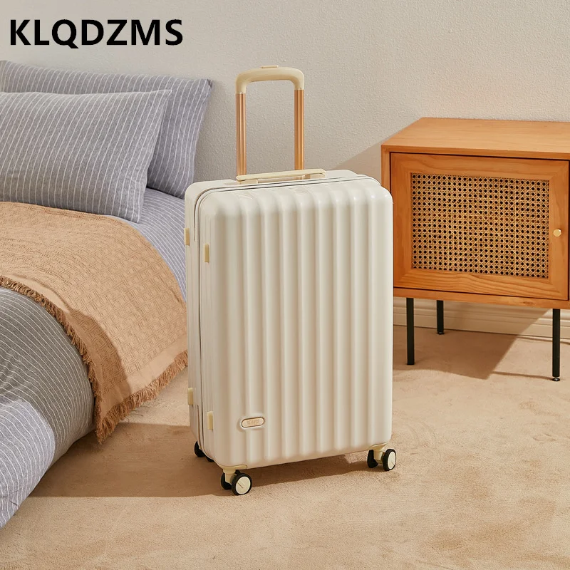 KLQDZMS Simple Vertical Striped Trolley Case Fashion Waterproof Suitcase 20 Inch Small Silent Cabin Luggage Female 30 Inch