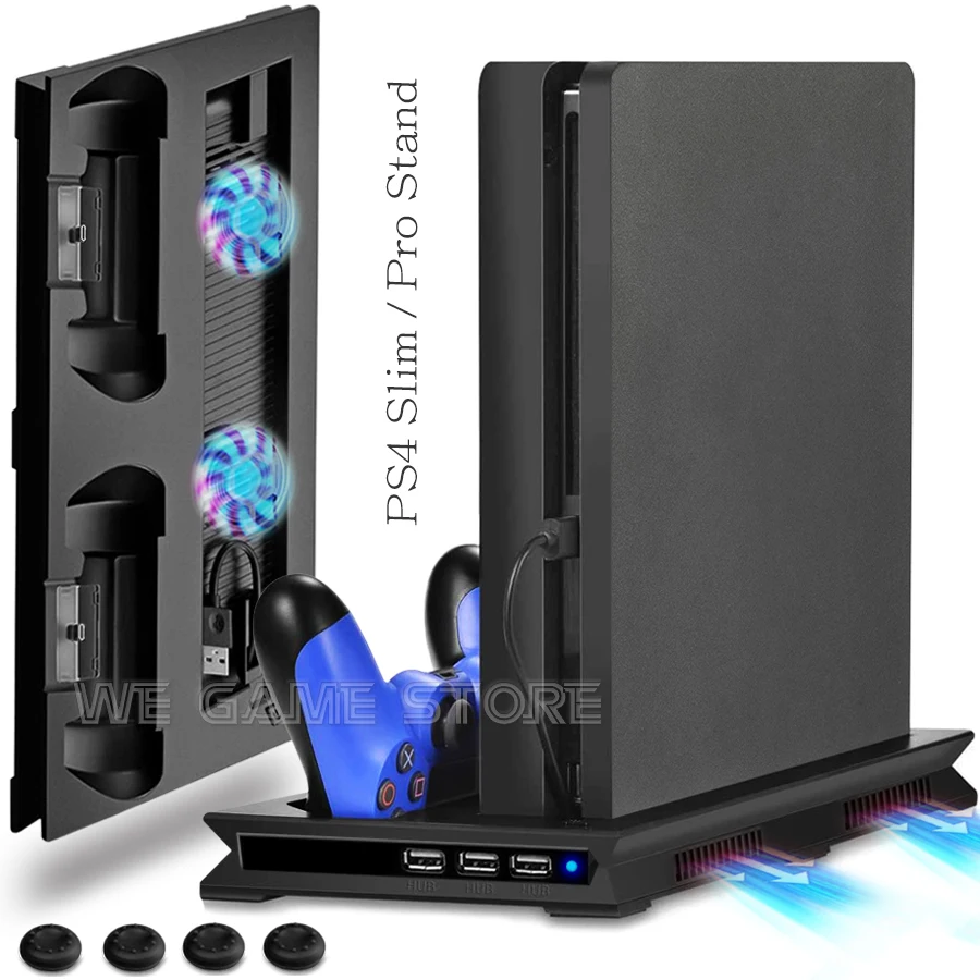 PS4 PRO/SLIM Game Console Vertical Support Cooling Stand 2 Cooler Fan 2 Gamepad Charging Station For Sony Playstation 4 Slim