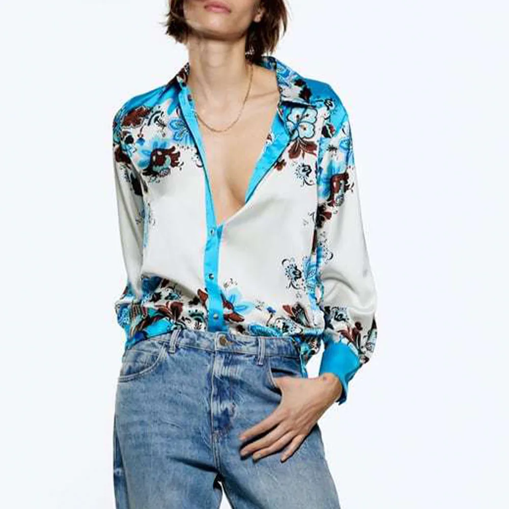 

ZATRHMBM2022 Весенние новые европейские и американские женские богемные однобортные Свободные повседневные женские рубашки с цветочным принтом...