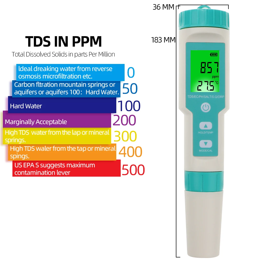 Цифровой PH/TDS/EC/ORP/соленость/S 7 в 1 G/измеритель температуры измеритель PH монитор