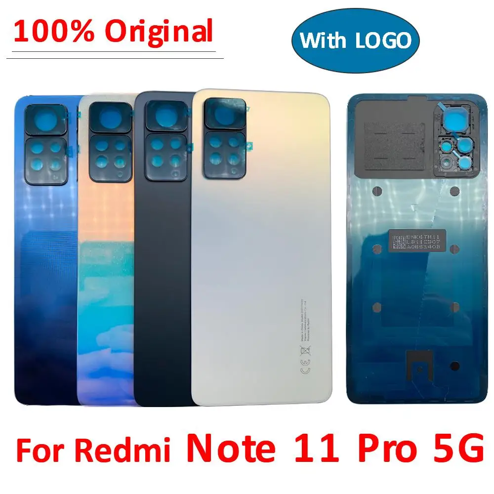 

100% Original For Xiaomi Redmi Note 11 Pro 5G Battery Cover Door Rear Glass Housing Case Back Camera Cover With Frame Replace