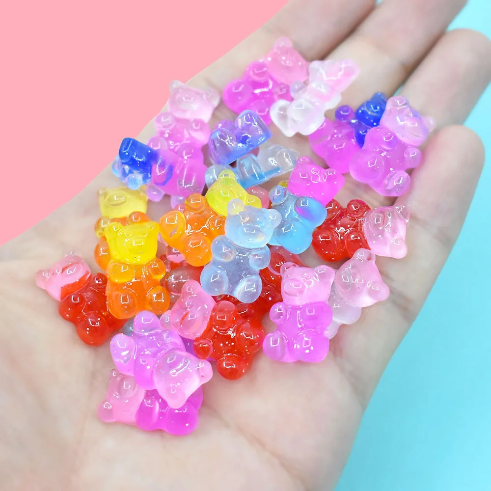 

10PCS Mini Candy Bear 3D Resin Flat Back Cabochons Phone Case Decor Hairpin Handmake Material Miniature Dollhouse Accessories