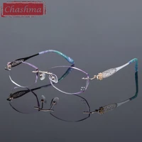rimless luxurious colored ready reading glasses myopia degree eyeglasses women fashion tint lenses with diamond clear lens