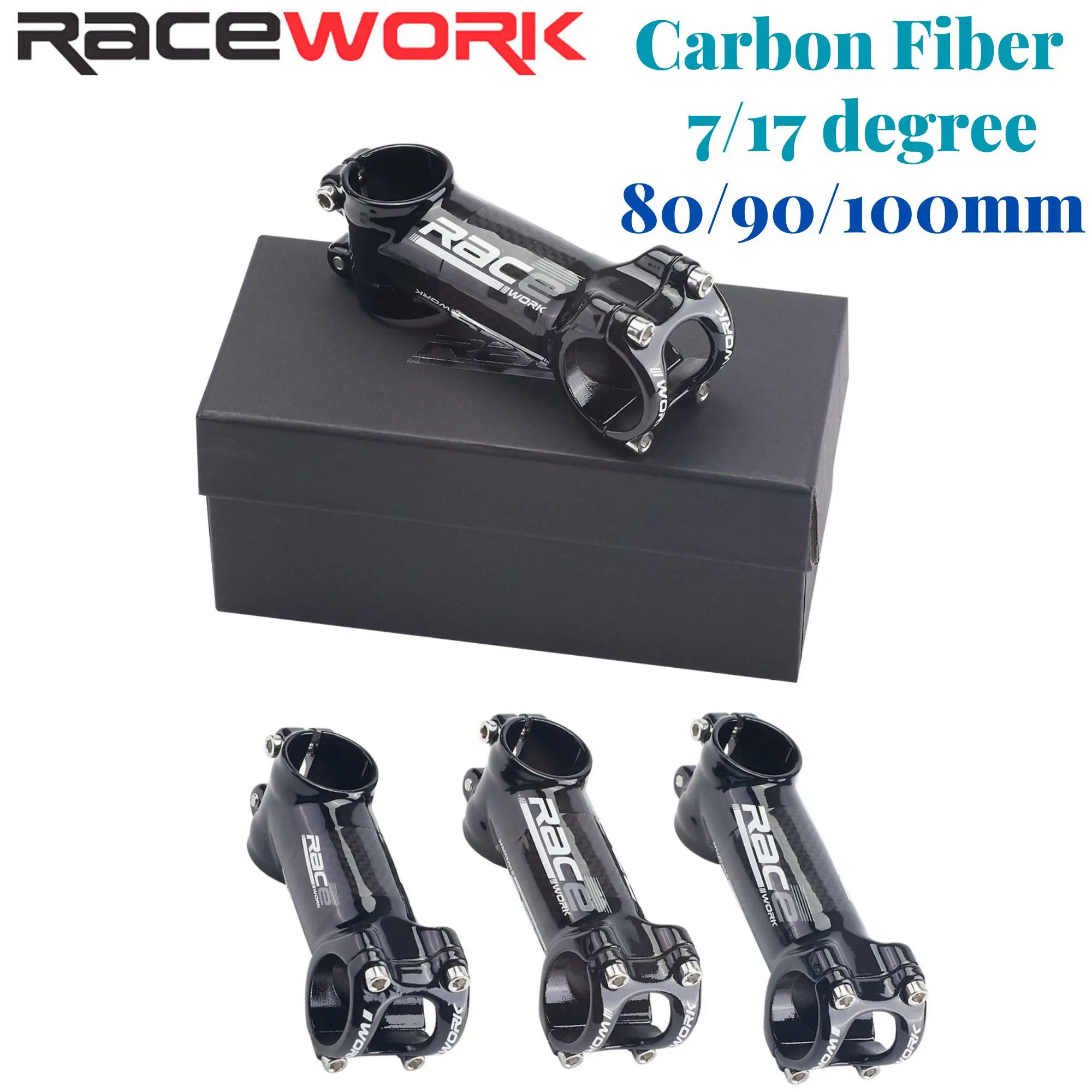 

Велосипедный стержень RACEWORK, 7/17 градусов, 80/90/100 мм, углеродное волокно, алюминий, горный, дорожный велосипед, Сверхлегкий Руль, велосипедные запчасти