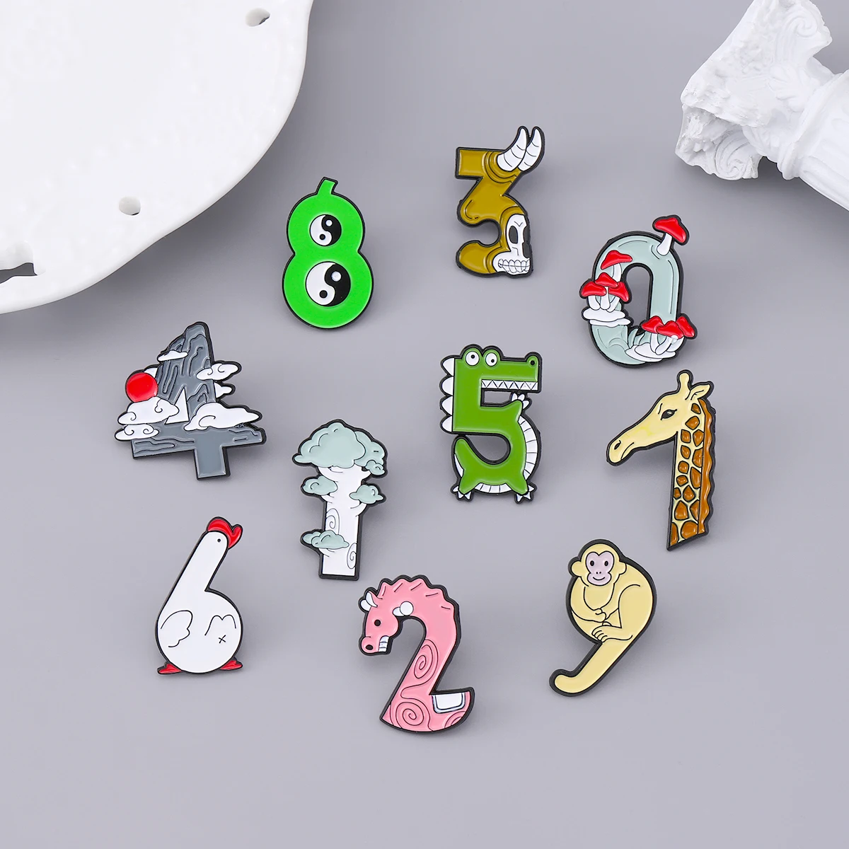 Милые животные Арабские буквы с цифрами эмалированная булавка Гусь обезьяна