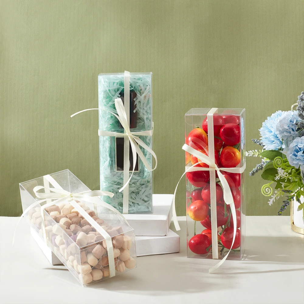 12Pcs Transparent Plastic Box Rectangle Foldable Gift Packaging Boxes Wedding Party Candy Cookies Storage Jewelry Bead Container
