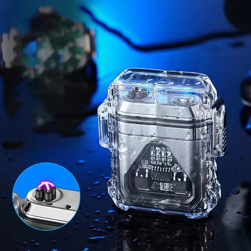 

2023 Outdoor Waterproof Electronic Pulse Lighter Windproof Waterproof Double Arc Cigarette Lighter Cigarette Accessories MenGift