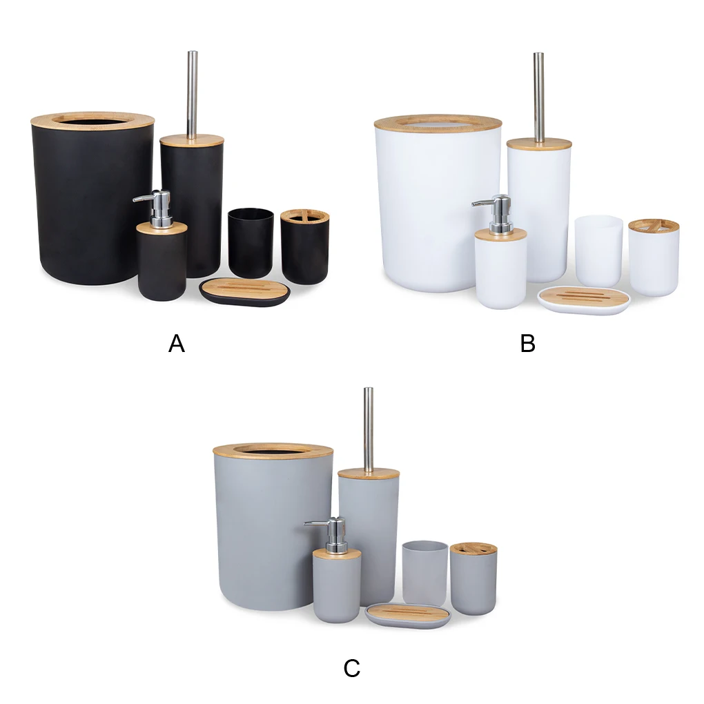 

6pieces Metal And Wood Cup Toilet Bathroom Trash Brush 6x Friendly Metal And Wood Toiletry Storage Supplies Trash Can