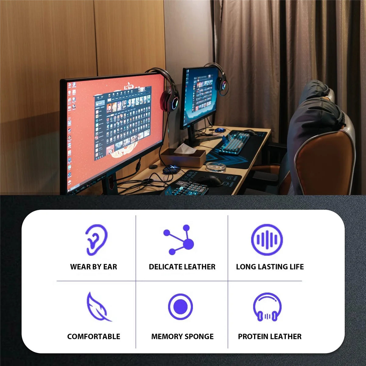 Replacement Ear Pads for Anker Soundcore Life Q30/Q35 Protein Leather Headphones Earpads(Black)