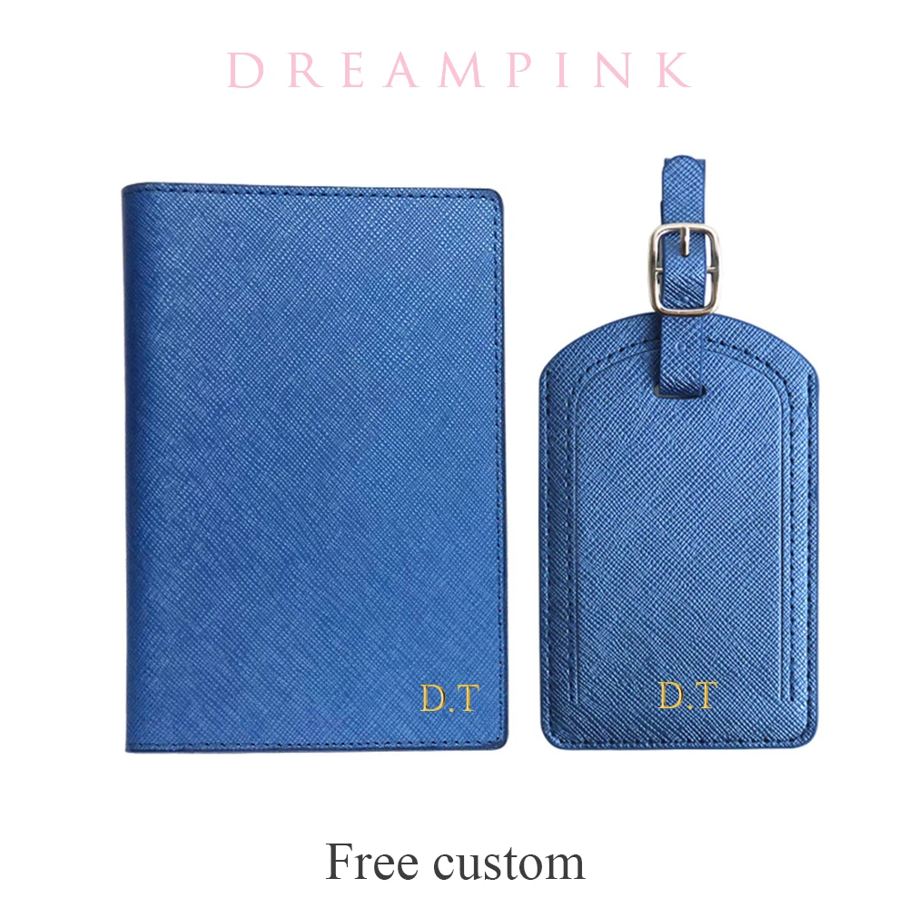 Custom Name Passport Cover Luggage Tag Set Fashion Saffiano PU Leather Ticket Passport Holder Personalize Letters Travel Purse