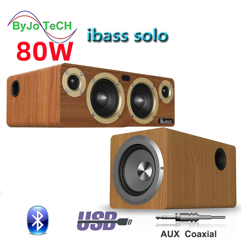 80W Деревянная Bluetooth колонка компьютера TV Коаксиальная аудио сабвуфер HIFI Не разрушающий громкоговоритель на открытом воздухе Домашний кинотеатр Звуковая панель.