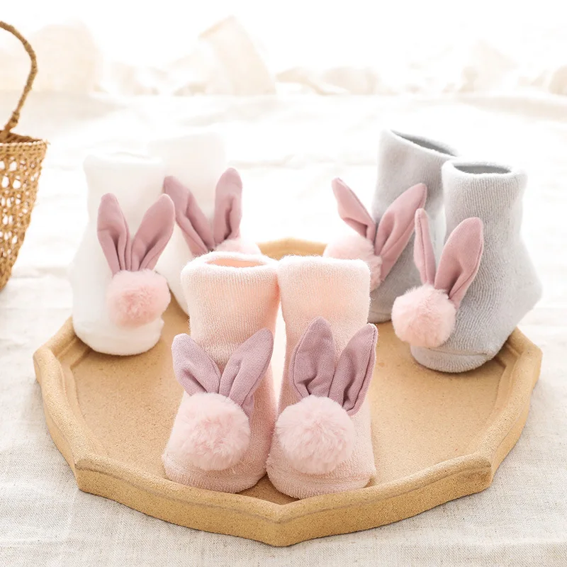 

Children's Rabbit Ears Extra Thick Fluffy Loop Cartoon Toy Socks Baby Non-Slip Loose Middle Tube Room Socks Baby Socks