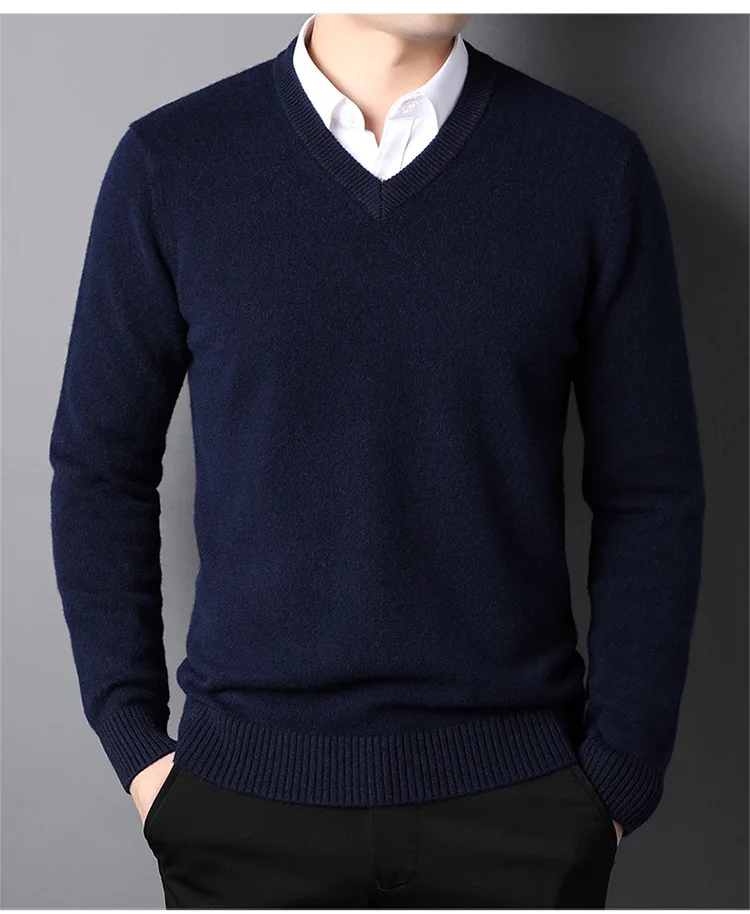 2022 Cotton Blend Classic V-Neck Sweater Men Pullover 2022 Autumn Winter Work Casual All-match Knitted Jumper Jersey Hombre