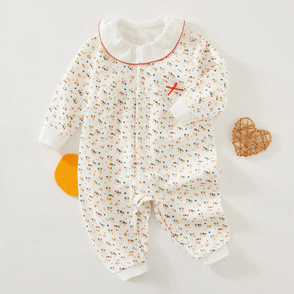 

Baby Clothes For Girls Cotton Floral Peter Pan Collar First Birthday Princess Infant Long Sleeve Rompers Newborn Onesie