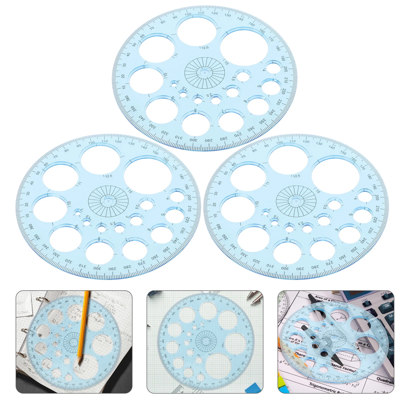 

3 Pcs Protractor Multifunction Geometry Circle Stencil Tool Swing Arm Angle Math Drawing Ruler