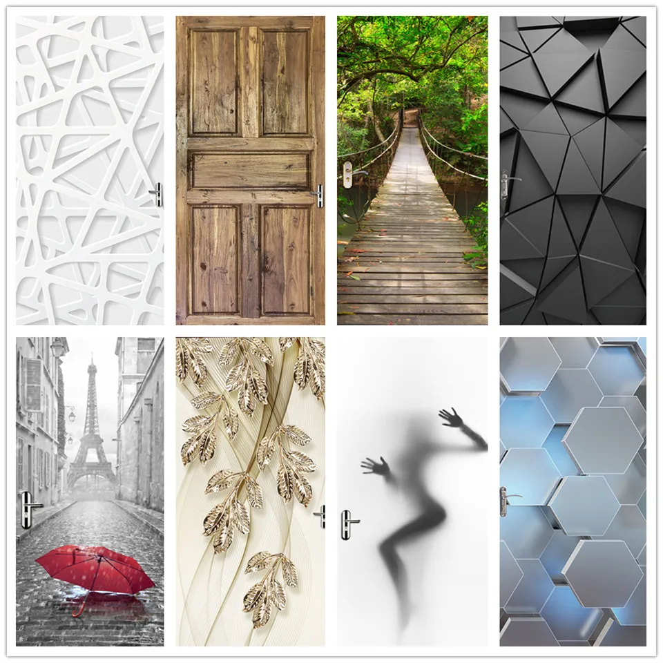 

Scenery Wood Grain Door Sticker Self Adhesive 3D Waterproof Stickers Removable Wallpaper Poster Room Decoration Mural Decals